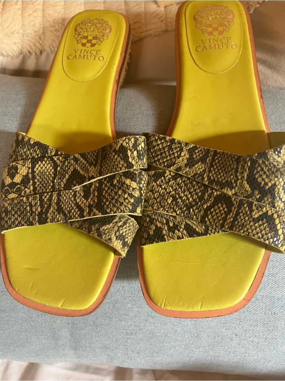 Vince Camuto Green Snake-Print Slide Mules